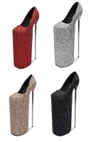 Fly High Glitter 12-inch Stiletto Platform Pumps - Gold, SIlver, Red, or Black 