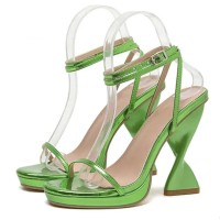 Peep Toe Twist Strange Heels Ankle Buckle Straps Sexy Summer Sandals - Green