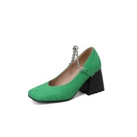 Square Toe Chunky Heels Chain Straps Mary Janes Shoes - Green