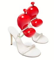 Peep Toe Stiletto Heels Balloon Stylish Sandals Slippers - White with Red