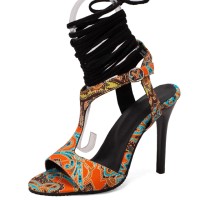 Peep Toe Ankle Buckle TStraps Gladiator Stiletto Heels Summer Sandals Pumps - Orange