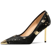 Pointed Toe Stiletto Heels Horsehairs Luxury Pumps - Black