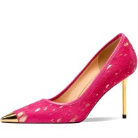 Pointed Toe Stiletto Heels Horsehairs Luxury Pumps - Rose Red