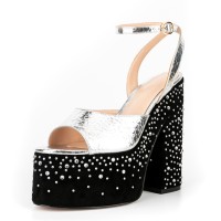 Peep Toe Crocodile Pattern Ankle Buckle Straps Chunky Heels Platforms Sandals