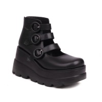 Round Toe Platforms Mary Janes Ankle High Loafers Wedges - Black
