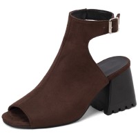 Peep Toe Ankle Buckle Straps Chunky Heels Spring Summer Sandals Boots - Auburn