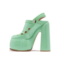 Round Toe Chunky Heels Platforms Versatile Sole Summer Sandals Pumps  - Green