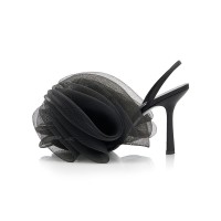 Peep Toe Kitten Heels Flower Banquet Wedding Back Straps Tango Sandals - Black