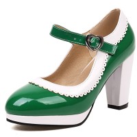 Round Toe Chunky Heels Lolita Vintage Mary Janes Heart Straps Platforms Pumps - Green