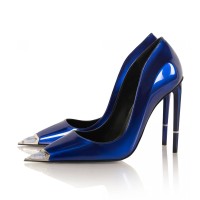 Pointed Toe Rhinestones Stiletto Heels Multicolor Pumps - Blue