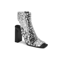 Peep Toe Transparents Rhinestones Chunky Heels Summer Ankle Highs Sandals with Zipper - Black