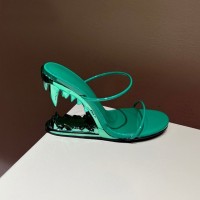 Peep Toe Monster Tiger Tooth Strange Heels Summer Sandals Slippers - Green