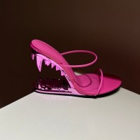 Peep Toe Monster Tiger Tooth Strange Heels Summer Sandals Slippers - Rose Red