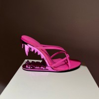 Peep Toe Monster Tiger Tooth Strange Heels X Straps Sandals Slippers - Rose Red