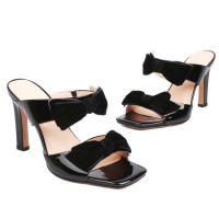 Peep Toe Ribbon Decorated Wedding Party Spring Sandals - Black