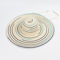 Blue Stripe Designer Brim Summer Beach Vacation Fashion Hat - Beige