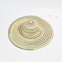 Blue Stripe Designer Brim Summer Beach Vacation Fashion Hat - Khaki
