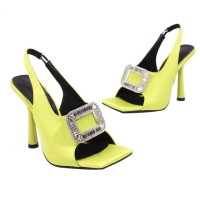 Square Peep Toe Stiletto Heels Metal Decorative Fish Mouth Sandals - Lemon Gold