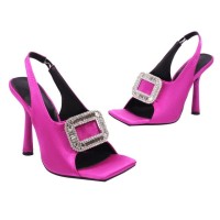 Square Peep Toe Stiletto Heels Metal Decorative Fish Mouth Sandals - Purple