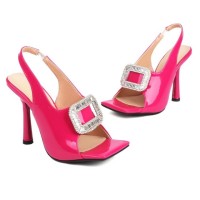 Square Peep Toe Stiletto Heels Metal Decorative Fish Mouth Sandals - Peach Pink