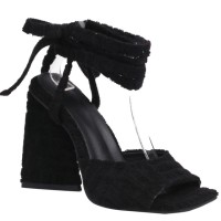 Chunky Heels Peep Toe Velvet Band Straps Summer Sandals - Black