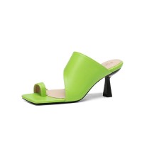 Peep Square Toe Kitten Heels Wrapped Slippers Sandals - Green