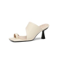 Peep Square Toe Kitten Heels Wrapped Slippers Sandals - White