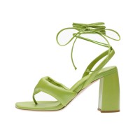 Peep Toe Chunky Heels Ankle Lace Up Gladiator Straps Summer Sandals - Green