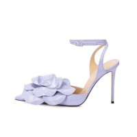 Pointed Toe Stiletto Heels Wedding Engage Party Flowers Sandals - Lilac Lavender