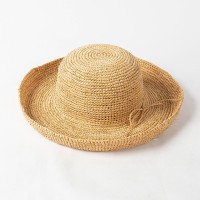 Lace Curled Raffia Straw Round Top Outdoor Beach Hats - Khaki