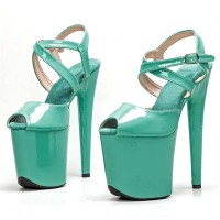 Peep Toe Stiletto Heels Smooth Ankle Cross Straps Platforms Sandals  - Green Patent