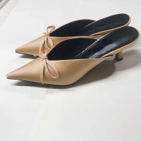 Pointed Toe Kitten Heels Elegant Summer Slippers Sandals - Apricot Tan Silk