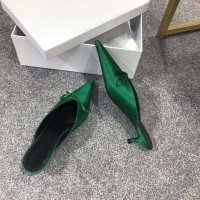 Pointed Toe Kitten Heels Elegant Summer Slippers Sandals - Green Silk