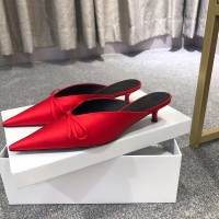 Pointed Toe Kitten Heels Elegant Summer Slippers Sandals - Red Silk