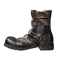 Round Toe Rustic Side Rivets Field Military Handmade Leather Tough Guy Style Chelsea Boots - Black