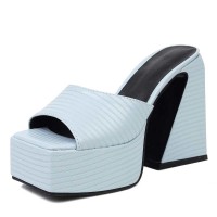 Round Toe Chunky Heels Platforms Outdoor Sandals - Blue