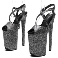 Peep Toe Stiletto Heels Glitters Ankle Cross Straps Platforms Sandals  - Gray Synthetic