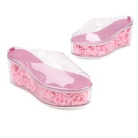 Peep Toe Transparent Shaft Flower Platforms Wedges Sandals Slippers - Pink PVC