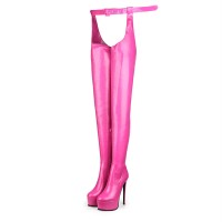 Round Toe Stiletto Heels Sexy Stretchy Pantyhose Platforms Boots - Rose Faux Leather