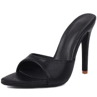 Pointed Toe Stiletto Heels Slippers Sandals - Black