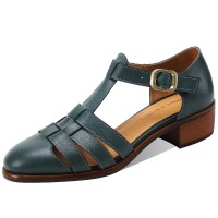 Round Toe Summer Ankle Straps Gladiator Fretwork Rustic Flat Sandals - Blue