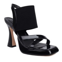 Peep Toe Platforms Chunky Heels Slingback Elastic Band Sandals - Black