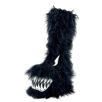 Round Toe Fur Plush Platforms Cute Monster Wedges Platforms Ankle Highs Boots - Black Faux Fur