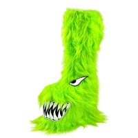 Round Toe Fur Plush Platforms Cute Monster Wedges Platforms Ankle Highs Boots - Green Faux Fur