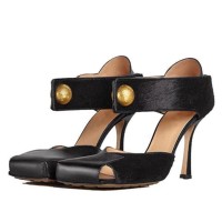 Square Toe Ankle Buckle Straps Spring Fashion Stilettos Sandals - Black