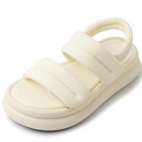 Peep Toe Back Straps Summer Leather Flip Flops Beach Sandals - Beige