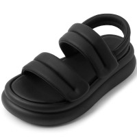 Peep Toe Back Straps Summer Leather Flip Flops Beach Sandals - Black