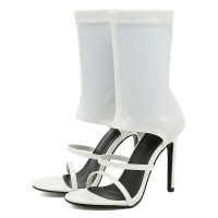 Peep Toe Stiletto Heels Ankle Highs Stretch Fabric Spring and Fall Sandals Boots - White