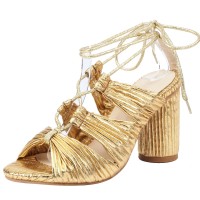Peep Toe Chunky Heels Gladiators Ankle Straps Glitters Lace Up Sandals - Gold