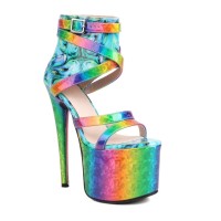 Peep Toe Stiletto Heels Colorful Ankle Buckle Straps Platforms Club Dance Pumps - Green